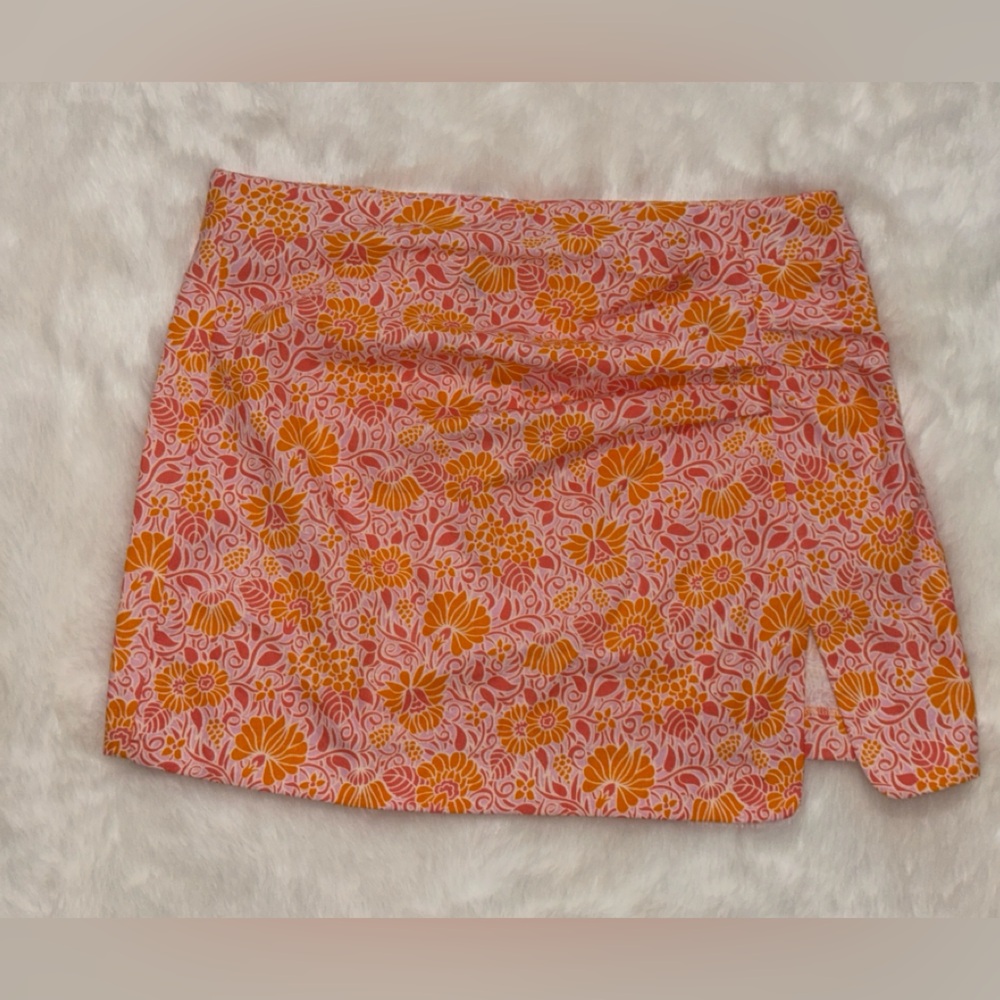 Zara Orange/Pink Linen Blend Floral Blogger Favorite Size XL NWT Mini Skirt - Picture 5 of 8